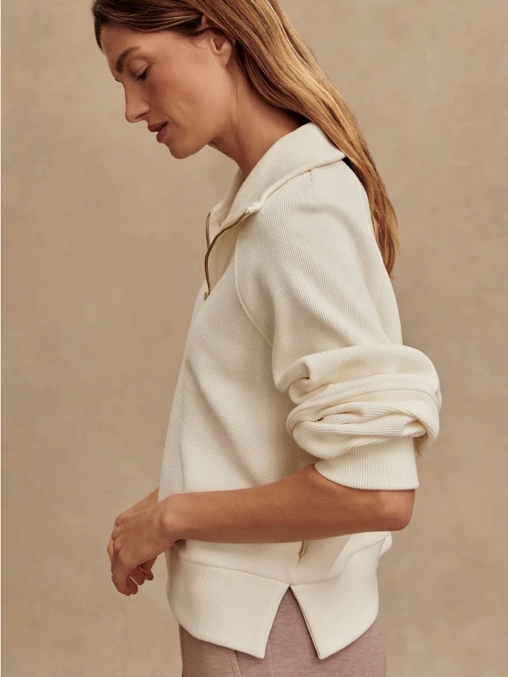 $130 Varley Cream Half-Zip Pullover Sweater - Picture 4 of 8